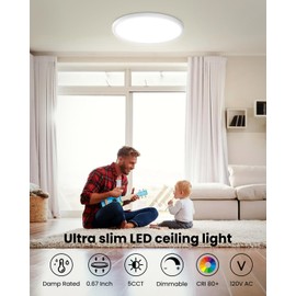 Wembanma 7 Inch LED Ceiling Light - Ultra Slim 0.67 Inch, Dimmable, 2700K/3000K/3500K/4000K/5000K Selectable, Round Flat Ceiling Lamps for Bathroom Basement, 7 Inch 4Pack Brushed Nickel