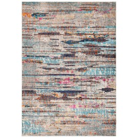 Safavieh Madison Collection MAD419F Boho Abstract Distressed Area Rug, 9' x 12', Grey / Turquoise