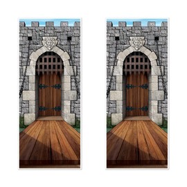 Beistle 2-Pack Castle Door Covers, Enchanted Entrance Castle Decorations for Fantasy Themed Parties, Thin Plastic Royal Medieval Wall Decor, 6' x 30"