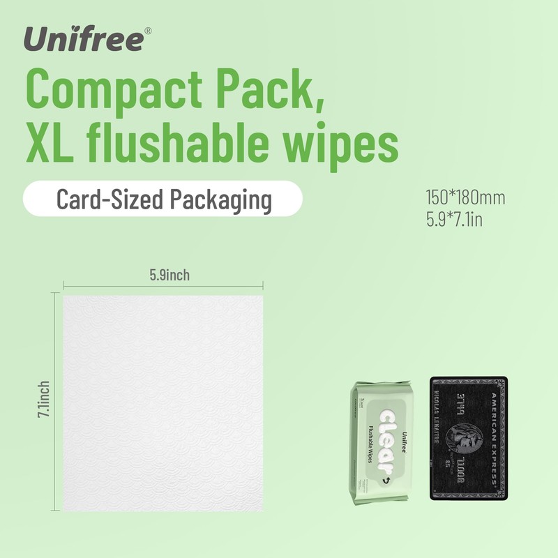Unifree Compact Flushable Wipes, XL On-The-Go Pocket Wipes for Sensitive