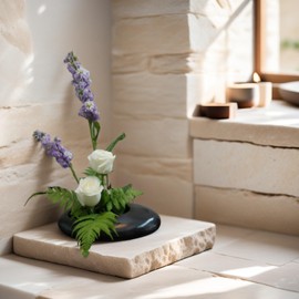 Ikebana Bowl Kit - Ikebana Vase (Japanese Flower Bowl Vase) with 2.4'' Floral Frog, Ikebana Set for Japanese Flower Arrangement (Black, 2.4'' Floral Frog Included)