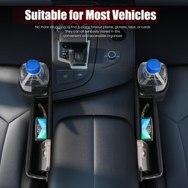 2 Pack Car Leather Cup Holder Gap Bag - Adjustable Car Seat Storage Box Car Seat Gap Filler Organizer Car Gap Filler with Cup Holder for Phones Glasses Keys Cards