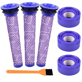 6 Pack Filter Replacement for Dyson V7 Motorhead, V7 Absolute, V7 Animal, V8 Animal, V8 Absolute, 3 Pre Filter and 3 HEPA Post Filter Replaces Part # 965661-01 & 967478-01,Reusable and Washable