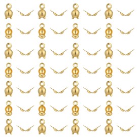 Gold Crimp Beads, 100PCS Bead Tip Knot Covers Gold Plated Twisted Spacer Beads Non Tarnish Golds Plated End Caps for Making Findings DIY Bracelets Necklaces