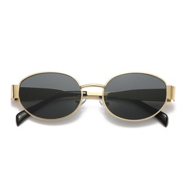 PROUDDEMON Retro Oval Sunglasses for Women Men Trendy Small Round Metal Frame Sun Glasses, Classic designer Sunglasses UV400 (GOLD BLACK)