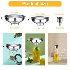VicBou 3 Piece Funnel Stainless Steel Large Jam Funnel Set, Wide Opening Preserving Funnel for Jars, with Handle, Kitchen Stackable Funnel for Bottling, for Cooking Oils, Powder