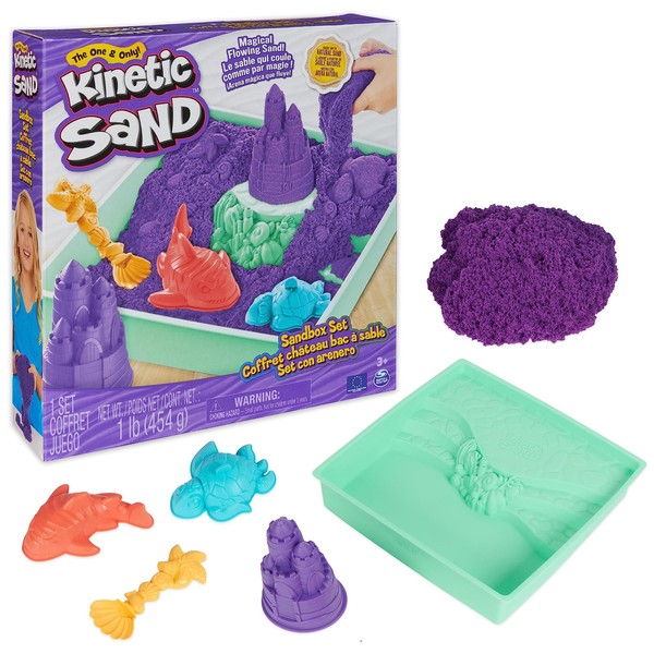 Kinetic Sand Sable Magique – 454 g Sand Castle Box + 4 Accessories – Infinity Carving this Modelling Sand Like Modelling Clay – Children's Toy 3 Years and Above – Random Colour
