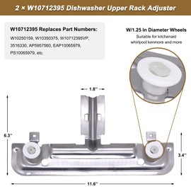 W10712395 Dishwasher Upper Rack Adjuster Metal Kit with 1.25in Wheels for Kenmore Whirlpool Kitchenaid Dishwasher Upper Rack Replacement Parts Replace AP5957560 PS10065979 W10350375