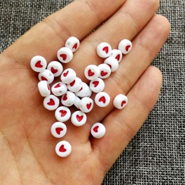 Amaney 500Pcs Heart Beads 7x4mm Round Acrylic Beads Black and Red for Jewelry Making