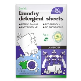 Soulink Laundry Detergent Sheets Up to 80 Loads，Eco Friendly Detergent Sheets for Travel & Home - No Plastic Jug Liquidless Soap Strips, Plant-based, Hypoallergenic. Safe for Sensitive Skin (Lavender)