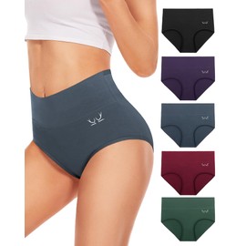 RUIXUE 5 Pack Womens High Waisted Underwear Full Coverage Ladies Panties Soft Breathable Cotton Stretch Solid Color Briefs for Female Teens Girls