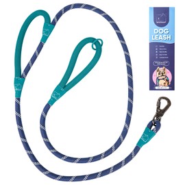 ATIFBOP 6FT Dog Leashes Heavy Duty Double Handles, Lockable Metal Carabiner Clip,Durable Rope Dog Leashes with Highly Reflective (Blue)