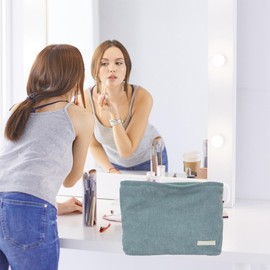 Makeup Bag for Women, Corduroy Toiletry Bag, Pouch Travel Make up Bags Cosmetic Bags Organiser for Women Girls, Blue