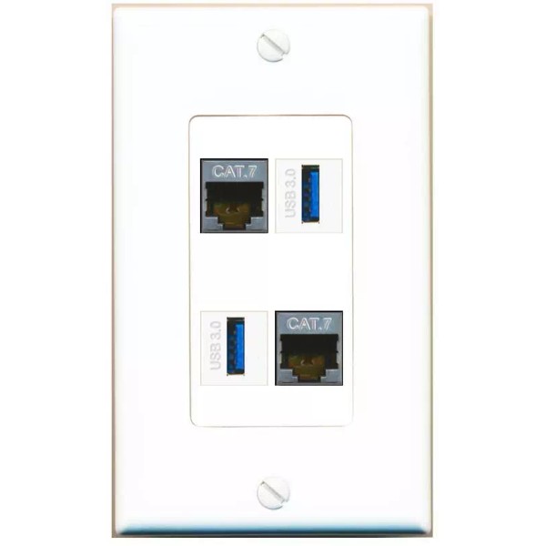 Wall Plate City [4 Ports] 2 CAT7 2 USB-3 Wall