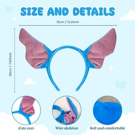 HXRYAGi 3Pcs Blue Ears Headband for Women Bendable Ears Costume Headwear include Gloves Bow Tie Nose Tail Party Cosplay Dress Up Accessories