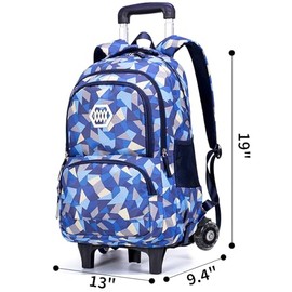 LASUK Rolling Backpack for Elementary School Students Teens Travel Bag Wheeled Trolley Trip Luggage Trolley Daypack for Girls and Boys, BE Squares
