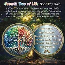 Affirmation Tree of Life Sobriety Coin - Copper Four Season AA Coins - Recovery Addiction NA AA Chips and Medallions - Celebrate Living Clean Narcotics Alcoholics Anonymous Gifts for Men Women