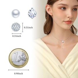 MICMIF Pack of 3 925 Sterling Silver Necklace Women's Choker Solitaire Pearl Ball Zirconia Pendant with Transparent Nylon Chain for Girls, Sterling Silver Nylon Sterling silver Nylon Pearl, crystal