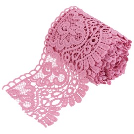 MECCANIXITY 4 Inch Wide 5 Yard Lace Ribbon Floral Pattern Hot Pink Lace Trim Ribbon Milk Silk Lace Trim for Sewing Making, DIY Crafts,Gift Wrapping, Wedding Decor