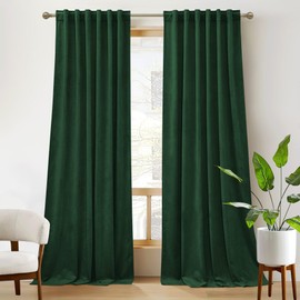 RYB Home Hunter Green Velvet Curtains for Living Room, Vintage Drape 84 inches Long Soft Durable Texture Room Darkening Privacy Window Treatment Decorative Backdrop for Bedrooom, W52 x L84, 2 Panel