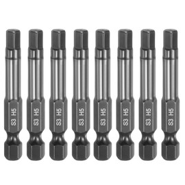 HARFINGTON 8pcs Flat Hex Head Drill Bit H5 (5mm) Magnetic Tip 1/4" Hex Shank 50mm (2") Long Mirror Polished Metric Hexagonal Screw Driver Screwdriver Bits Wrench Electric Power Tools