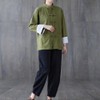 HHHH Women's Kung Fu Jacket Frog Button Mandarin Collar Loose