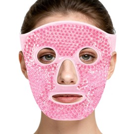 Mascarilla Facial de Hielo Reutilizable Frío/Calor - Máscara de Gel para Rostro, Reduce Hinchazón, Rojeces y Poros - Terapia Facial para Piel Sensible (Rosa)