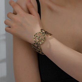 Yecomsy Chunky Gold Cuff Bracelets Wide Cuff Bangle Bracelet Flower Butterfly Leaf Peace Sign Star Open Chunky Cuff Bracelet Wrist Cuff Wrap Bracelet-Peace Sign