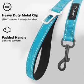 6 Foot Blue Dog Leashes for Large Medium and Small Breed Dogs That Pull,Reflective Nylon Heavy Duty Dog Leash with 2 Comfortable Padded Traffic Handles and Car Seat Belt for Walking and Training