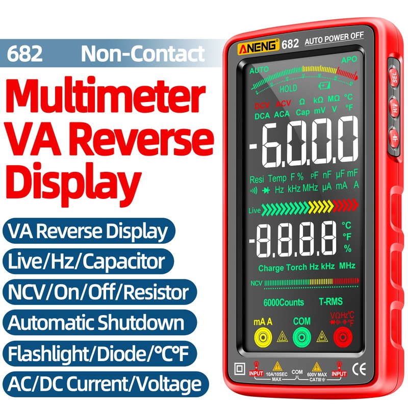 ANENG 682 6000 Counts Large LCD Digital Multimeter Smart Anti-burn