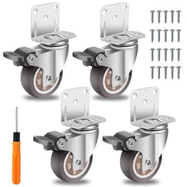 Set of 4 Furniture Castors, L-shaped Furniture Castors with Brake, Swivel Castors 50 mm up to 67.5 kg per Castor, 360 Degree Heavy Duty Castors with 20 Screws, 1 Screwdriver (SCL-01)