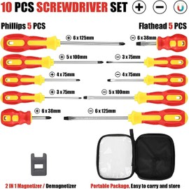 WAIZHIUA 10Pcs Screwdriver Set, Heavy Duty Magnetic Screwdriver with 5 Flat & 5 Cross Head Screwdriver Durable Screwdriver Hand Tools(5 Size)