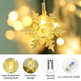 AUAUY Snowflake Light Curtain, USB Christmas Lighting 8 Modes Fairy Lights Curtain 4 m 96 LEDs Mood Lights IP44 Fairy Lights for Indoor Outdoor Christmas Balcony Window Wedding Warm White