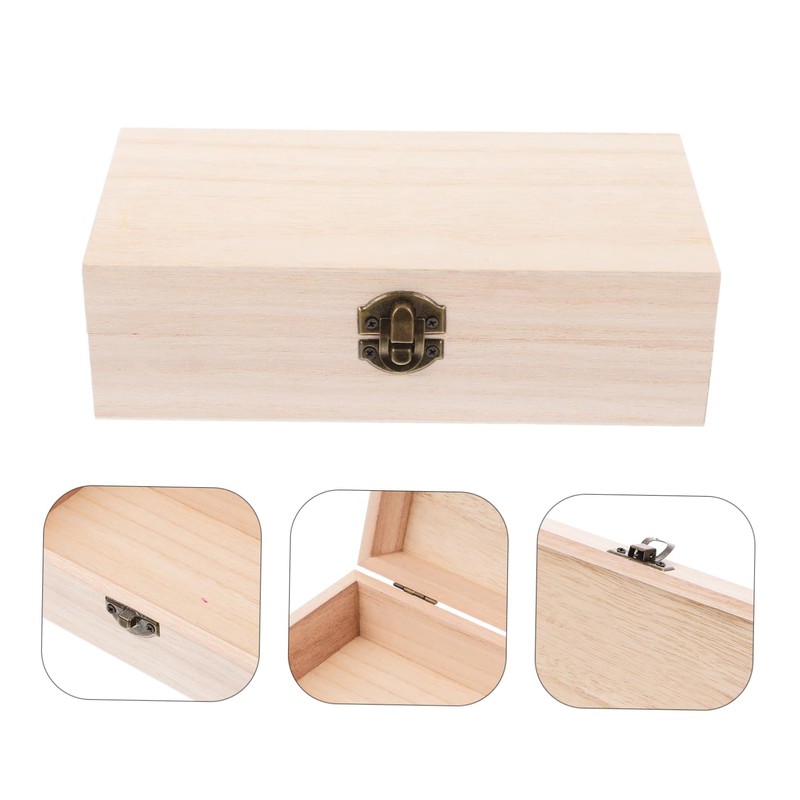 Ciieeo Unfinished Wooden Box with Hinged Lid Sturdy Wooden Keepsake