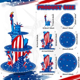 Roshtia 4th of July Cupcake Stand 3 Tier Patriotic Cardboard Cupcake Holder Independence Day Statue of Liberty Dessert Tower Holder for Labor Day Veterans Day Memorial Day Party Table Decor Supplies