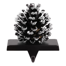 Pine Cone Christmas Stocking Holder with Snowflake, 3D Brown Metal Mantel Stocking Hangers for Christmas Fireplace Mantel Decorations Christmas Holiday Supplies