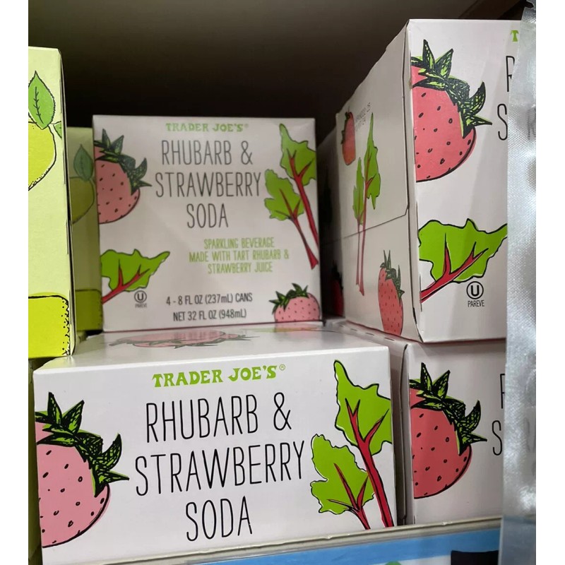 TRADER JOE'S RHUBARB & STRAWBERRY SODA 4 - 8.4 FL