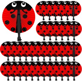 Taiyin 24 Pack Bulk Ladybug Folding Handheld Fans Round Paper Fans Decorative Folding Fan Hand Fan Foldable for Summer Holiday Birthday Baby Shower Travel Camping Employee Gift DIY Crafts