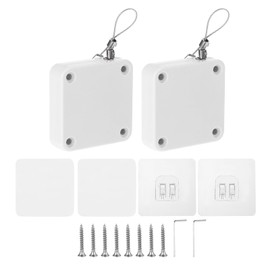 sourcing map Punch-Free 1500g Automatic Sliding Screen Door Closer, Multifunctional Storm Sensor Door Closer with Steel Drawstring for Bedroom Storm Bathroom Study Room (White Pack of 2)