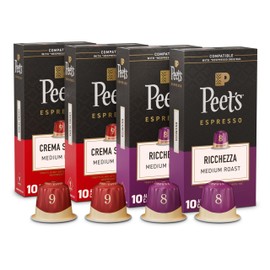 Peet's Coffee, Medium Roast Espresso Capsules Variety Pack, Compatible with Nespresso Original Machine, 100% Arabica Coffee - Intensity 8-9, 40 Count (4 Boxes of 10 Espresso Capsules)