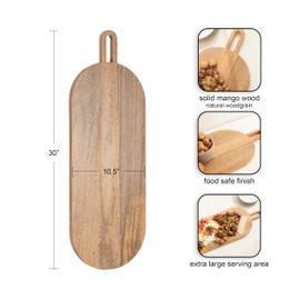 Kate and Laurel Staven Transitional Capsule Serving Board; 30 x 11; Natural Wood; Modern Food-Safe Charcuterie Board Made from Solid Mango Wood for Use as Kitchen Countertop Cheese Board