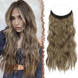 FESHFEN Secrets Hair Extensions Lange Gewellt Haarverlängerung Invisible Secret Haarextension Synthetik Haare Unsichtbarem Haarteile für Frauen Braun Blond 40 cm