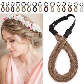 SEGO Braids Extensions Headband Hair Band Braided Hair Extensions Hairpiece Adjustable Stretch French Braiding Hair Beauty Accessory for Women Light Brown & Ash Blonde Style A-Fest