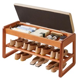 Aibiju Wood Shoe Bench with Flip-Top Storage,2-Tier Entryway Shoe Bench,31.5in Shoe Rack with Cushion for Living Room,Cherry Wood Color YD-WD061C