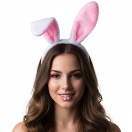 Women’s Cute Rabbit Ears Headband, Soft Plush Bunny Hairband, Christmas & Holiday Gift -Pink