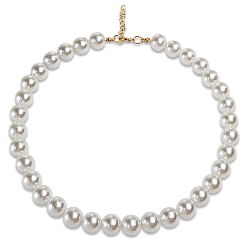 MLUOVI Chunky Pearl Dog Collar, Large Breed, White, 17"-19.8" (14mm