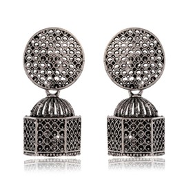 श्री राधे Women's Traditional Silver Oxidised Chandbali Ethnic Design Jhumka/Jhumki Earrings for Women-32