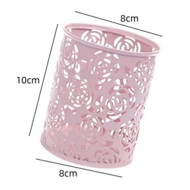 Porta Lapices de Escritorio, Soporte de lápiz de, bote de lápiz de patrón de flores de rosa hueca, soporte de cepillo de maquillaje de metal de 8 * 8 * 10CM, organizador de escritorio para bolígrafo
