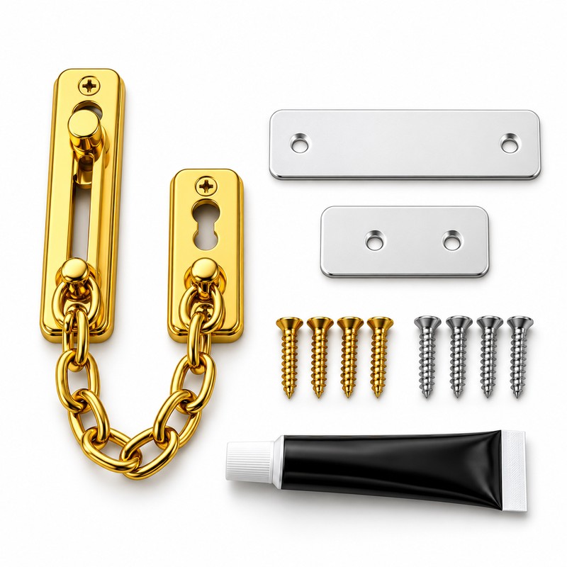 Stainless Steel Door Chain Lock, Heavy Duty Spring Loaded Press