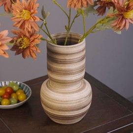 Rustic Farmhouse Ceramic Vase, Geometric Flower Vases Home Decor, Earthy Brown Boho Vases for Centerpieces, Handmade Decorative Vase for Living Room Decor Shelf Decor Mantel Decor Table Decorations